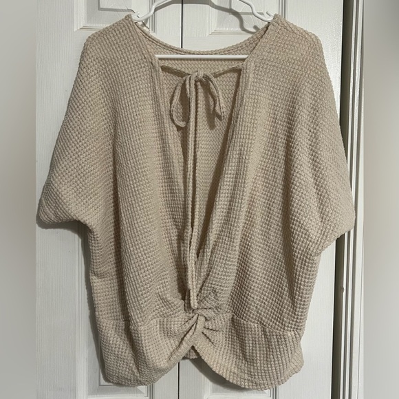 SHEIN LUNE Tie Back Batwing Sleeve Tee Cream Size 12 (XL) NWOT Womens - Picture 8 of 11